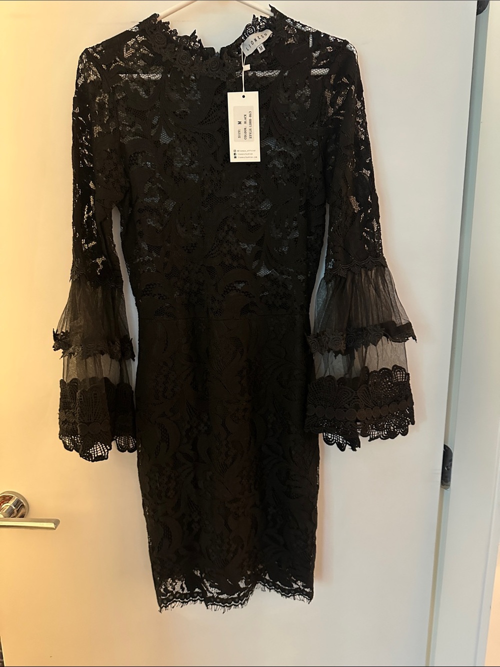 Lioness Black Lace Bell-Sleeve Midi Dress